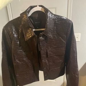 Crocodile Faux Leather Crop Jacket